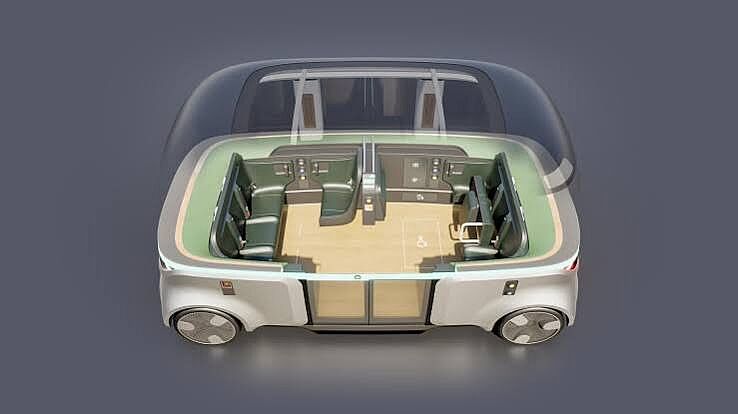 Innenansicht eines autonomen Fahrzeugs des öffentlichen Personennahverkehrs