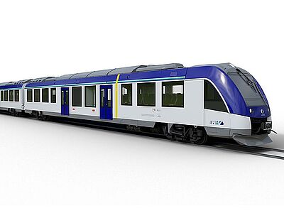 Vergrößerte Ansicht: Grafik eines Wasserstoffzugs von Alstom